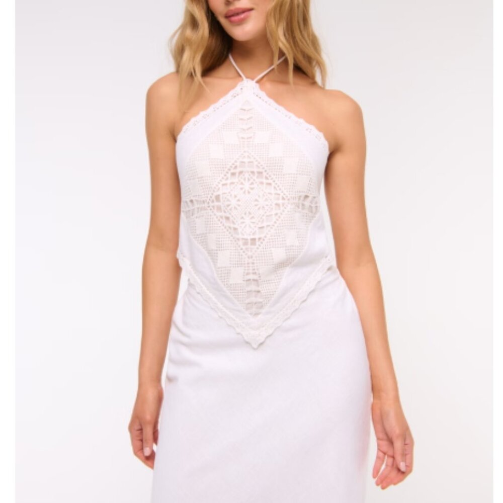 Abercrombie White Halter Cutout Midi Dress XXSP